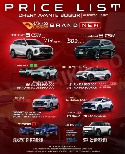 Pricelist Harga Chery jatinangor 2025
